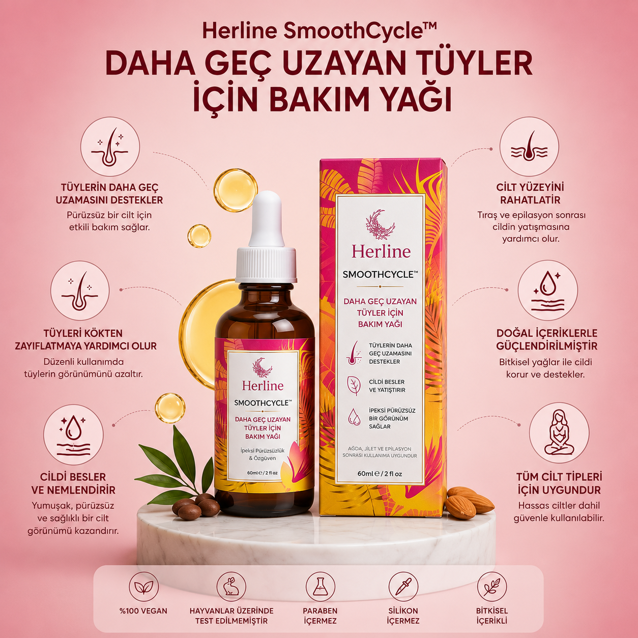 Herline SmoothCycle™ Daha Geç Uzayan Tüyler İçin Bakım Yağı